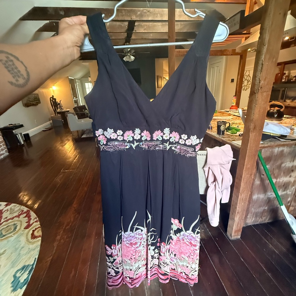 Glam Black Midi Dress with Pink Floral Accents